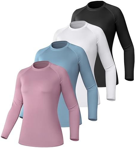 TELALEO 4 Pack Women's Long Sleeve Compression Shirt - High Performance Workout Baselayer for Athletic Sports