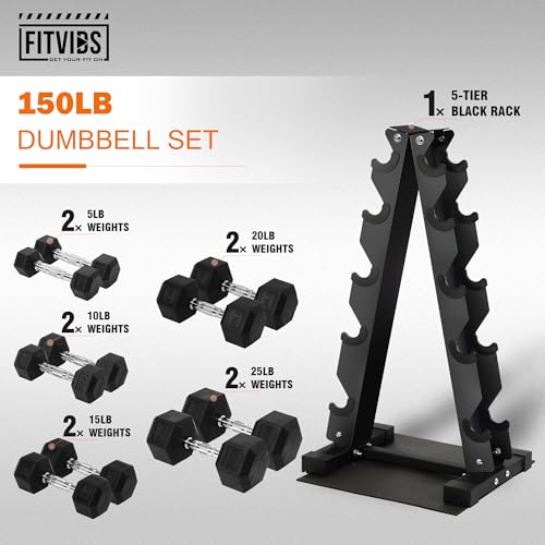 Fitvids Rubber Coated Hex Dumbbell Set with Storage Rack, 100/150/200/550 LB Hand Weight Set with Anti-Slip Grip for Home Gym