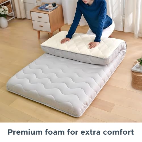 Japanese Futon Floor Mattress, 100% High Density Comfortable Foam, 3.5" Thicken Foldable Mattress Tatami Mat Sleeping Pad,...