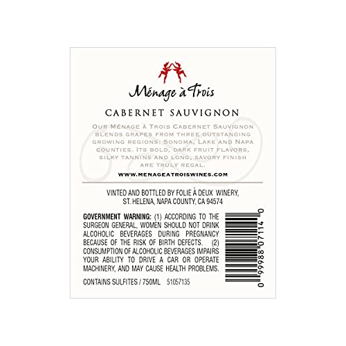 Menage A Trois Cabernet Sauvignon, 750mL
