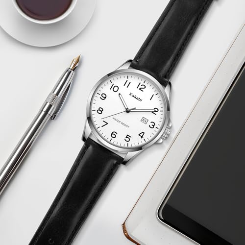 Kakabi Watch for Men, Fashion Minimalist Wrist Watch Waterproof Quartz Analog Date with Leather Strap