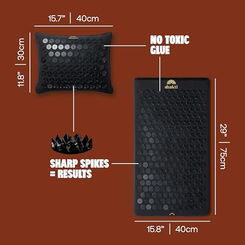 ShaktiMat Premium Acupressure Mat & All-Over Pillow Set, Level 3 Intensity in Black, Thousands of Signature Spikes That Ma...