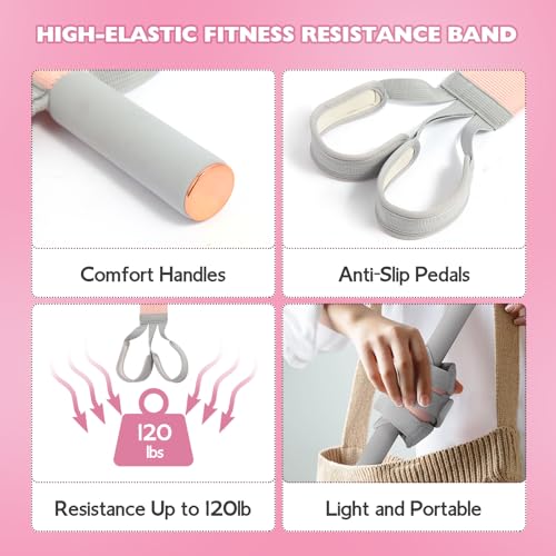 Fitness Resistance Band with Handles & Non-Slip Pedal, 150lb Fabric Exercise Bands, Yoga Starter Sets Sit Up Pull Rope for...