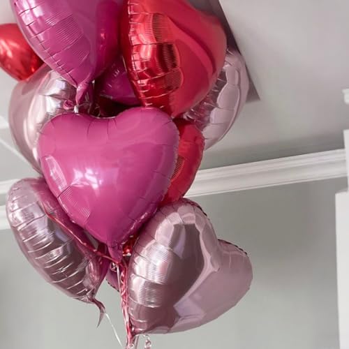 Pink Red Heart Balloons,12Pcs 18 Inch Light Pink Foil Love Heart Shaped Balloons for Valentines Day Birthday Wedding Engag...