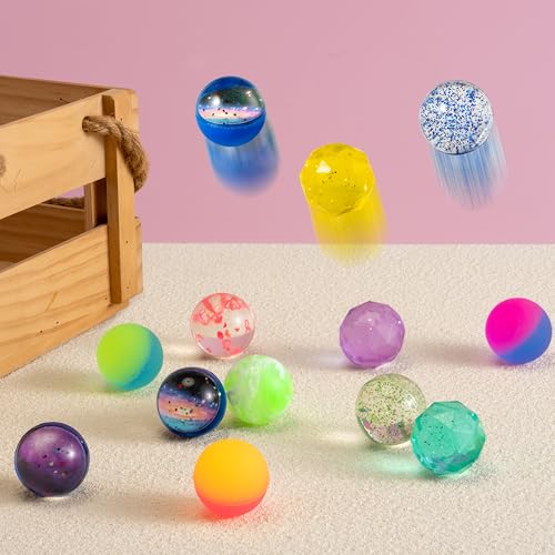 JOYIN 24 PCS Multistyle Bouncy Balls, 6 Styles 32mm Assorted Bouncy Balls Bulk with Storage Bag, Bounce Toys for Kids Part...