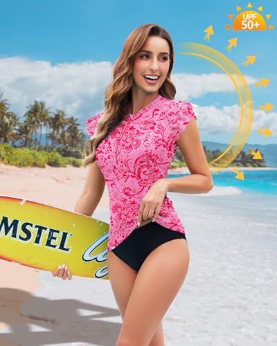 Soneven Women's Swim Shirt UPF 50+ Ruffle Sleeve Rash Guard UV Sun Protection Swimsuit Top Bathing Suit No Bottom