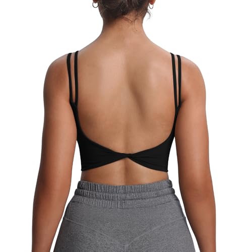 Aoxjox Women's Workout Sports Bras Fitness Yoga Crop Tank Metamorph Twist Back Cami