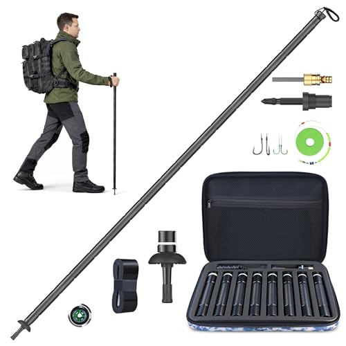 Aluminum Tactical Hiking Stick, 8-Section Adjustable Walking Staff with Accessory Storage, Modular Trekking Pole Kit for H...