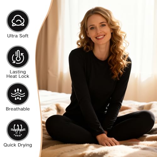 American Trends Womens Thermal Underwear Set - Long Johns for Base Layer Women with Fleece Lined for Winter-Warm Loungewear