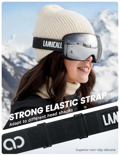 Lamicall Ski Goggles with 3X Anti-Fog - 100% UV Protection, OTG, Gifts for Skiing, Snowboard, Snowmobile, Men, Women