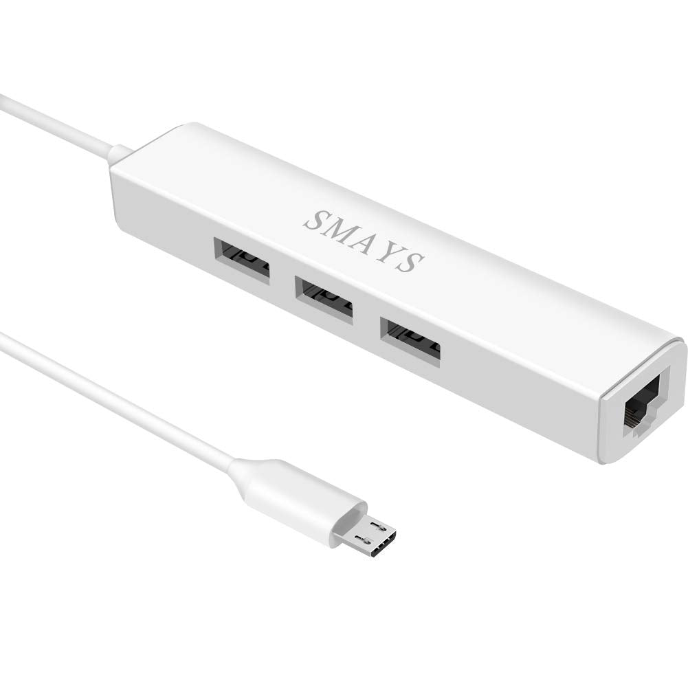 Wired Ethernet Adapter for Fire Stick Basic/2nd/4k/Lite/Cube  Google Chromecast Ultra  Tivo Stream 4K - Micro USB OTG Cable  3 USB 2.0 Hub with Power DC-New