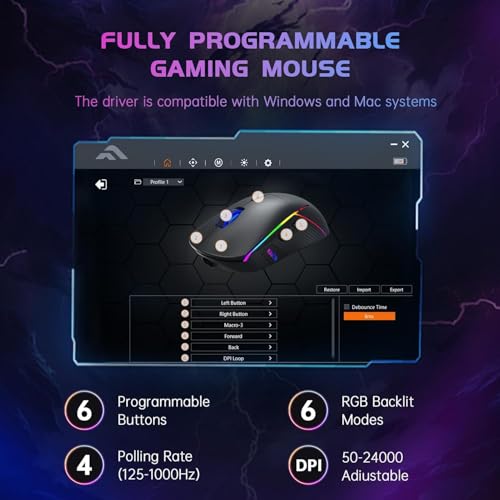 FFJ Wireless Gaming Mouse, 24000 DPI, Tri-Mode 2.4G/USB-C/Bluetooth 5.3 Gaming Mouse Wireless, RGB Programmable Mouse Game...