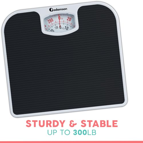 Adamson A21 Analog Scales for Body Weight - Up to 300 LB - New - Anti-Skid Rubber Surface + Large Numbers - Analog Bathroo...