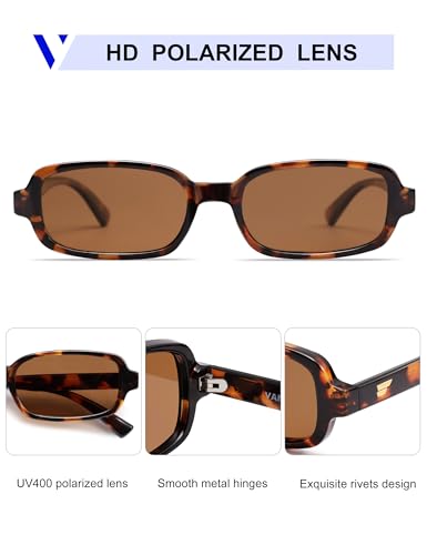 VANLINKER Retro Rectangle Polarized Sunglasses for Women Men Small 90s Style Vintage Trendy Narrow Rectangular Frame VL9813