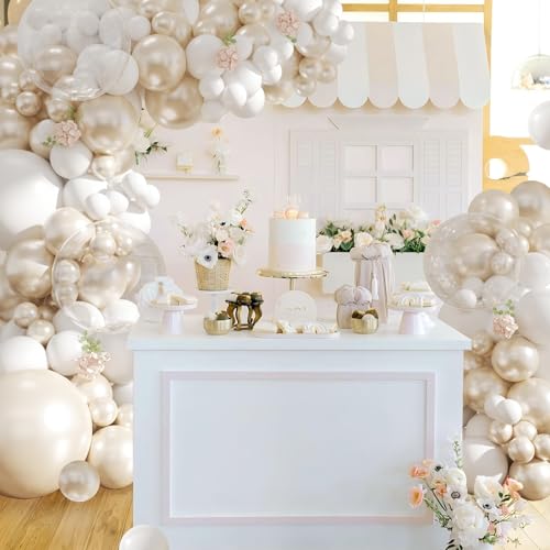 White Balloon Arch Garland Kit 103Pcs Double Stuffed Pearl White Clear Balloons Different Size for Wedding Birthday Baby S...