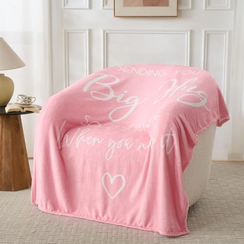 Lussena Thinking of You Gifts for Women Men – Get Well Blanket 50x60 Inch, Pink Flannel Comfort Hug Blanket, Sympathy Thro...