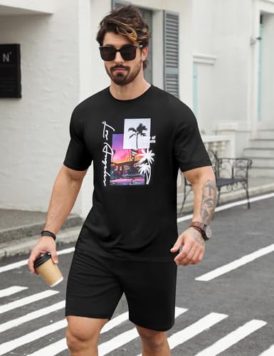 LecGee Men's Hawaiian Short Sleeve Tracksuit Summer T Shirt & Shorts set Aloha Tropical Two Piece Casual Daily Beach