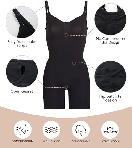 SHAPERX Women's Seamless Shapewear Bodysuit Tummy Control Body Shaper Waist Snatching Body Suit