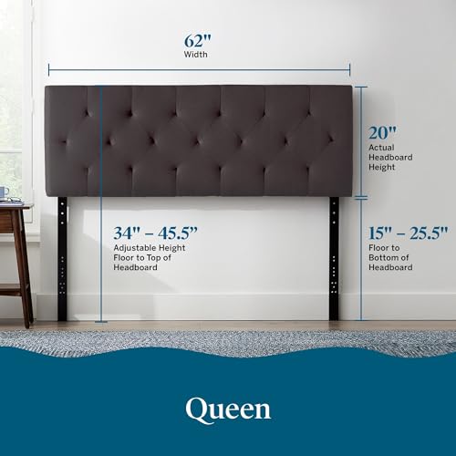 Lucid Mid-Rise Upholstered Headboard - Diamond Tufted - Padded Polyester - Adjustable Height from 34” to 46” - Easy Assemb...