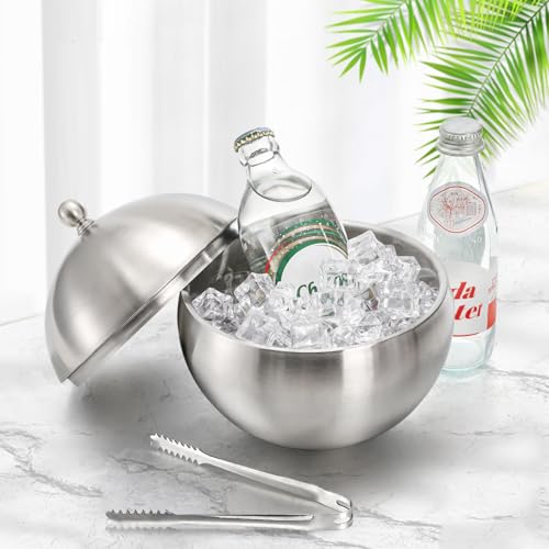 Yesland Ice Bucket with Lid, Double Insulation Ice Box Container Storage Box, 2 L Stainless Steel Ice Bucket Container wit...