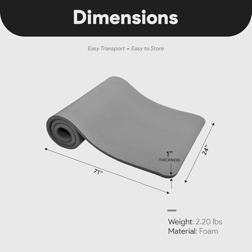 BalanceFrom 71x24 Inches Extra Thick Yoga Mat 1-Inch High-Density Foam – Roll-Up Exercise Pad with Double-Sided Non-Slip S...