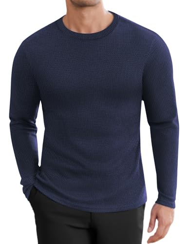 Ekouaer Men's Long Sleeve Shirts Honeycomb Waffle Pullover Sweater Crewneck Thermal Tops Lightweight Undershirts