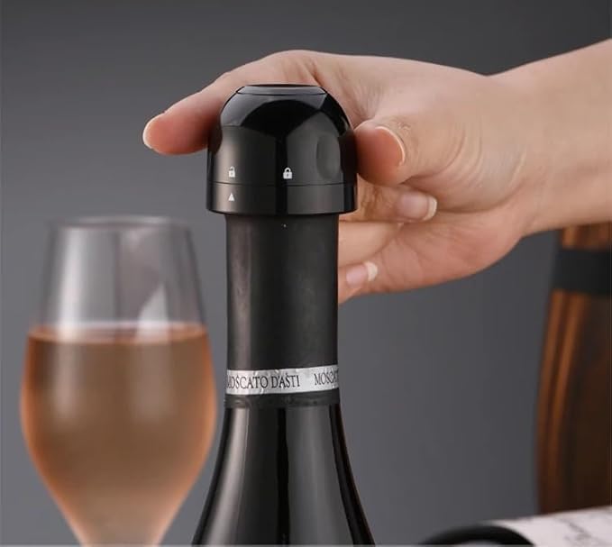Champagne Bottle Stopper, Silicone, Fits Bottles 17.5-18mm, Keeps Champagne Fresh (2 Pack), Small, Black