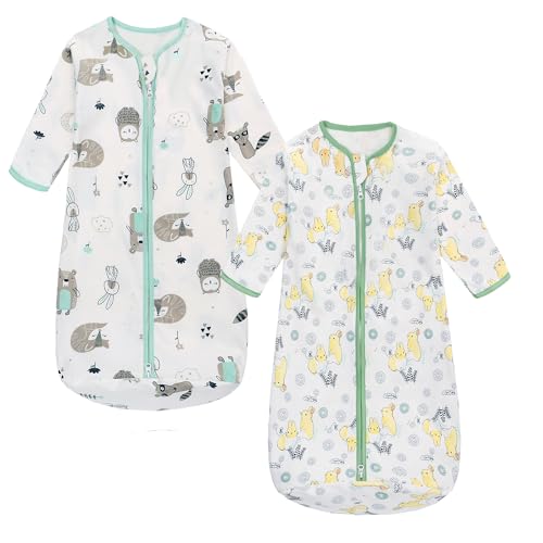 Miracle Baby Long Sleeve Sleep Sack 2-Pack, 100% Cotton Wearable Blanket Baby Sleeping Bag for Newborn Infant Toddler