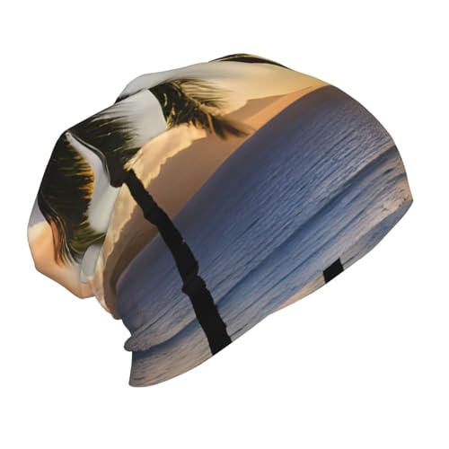 Hawaii Sunbeams Print Beanie Hat Soft Thermal Cap Winter Headwear for Cold Indoor Outdoor Activities Black