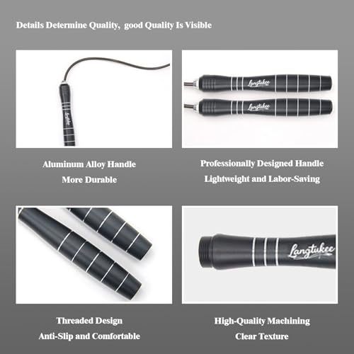 LANGETUKEE Speed Jump Rope - Professional Aluminum Alloy Skipping Rope with 360° Bearings - Adjustable 4mm Steel Cable for...