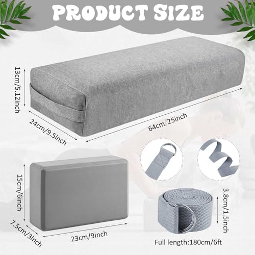 PullCrease 4 Pcs Yoga Bolster Pillows Blocks with Strap Set Comfortable Meditation Pillow for Restorative Non Slip Reusabl...