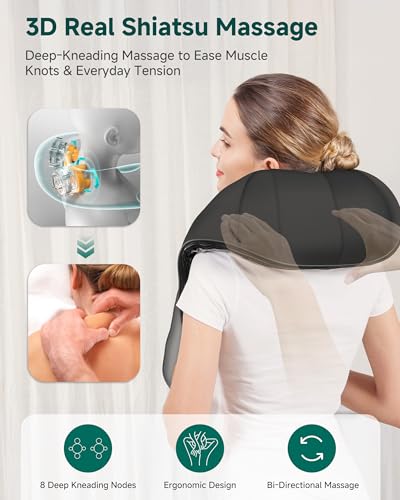 Snailax Shiatsu Neck and Shoulder Massager - Back Massager with Heat, Deep Kneading Electric Massage Pillow for Neck, Bac...