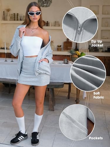EXLURA Women 2 Piece Skirt Sets Airport Outfits Zip Up Sweatshirt Matching Skorts Tennis Sweatsuits Travel Tracksuit 2026