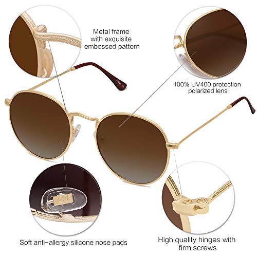 SOJOS Small Round Polarized Sunglasses for Women Men Classic Vintage Retro Shades UV400 SJ1014