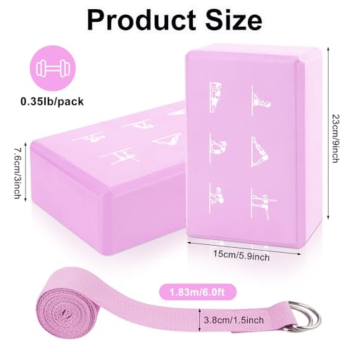 2 Yoga Block and 2 Yoga Strap Set,Non-slip EVA Foam Blocks, High Density Yoga Bricks with 6ft Strap, Supportive Latex-Free...