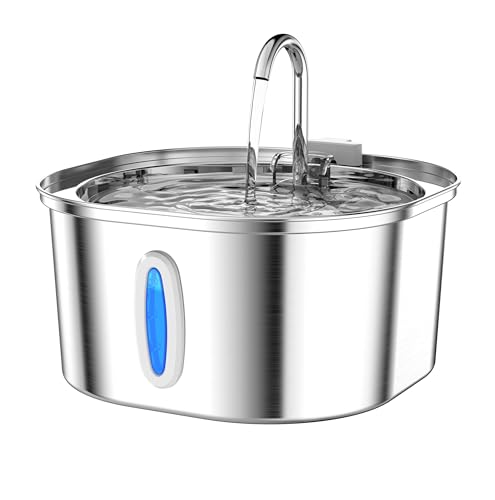 PEKTACO Stainless Steel Cat Water Fountain, 3.2L/108oz Cat Water Dispenser with Ultra-Quiet Water Pump and Water-Level Win...