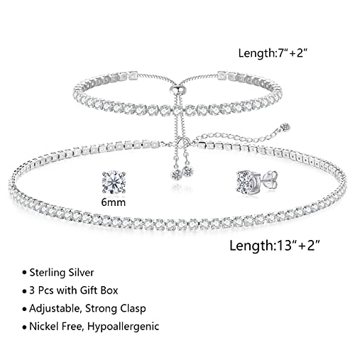 HAXIYA Tennis Necklace Bracelet for Women, Sterling Sliver, Dainty Chocker Necklace, Crystal Bracelet for Women, Wedding J...