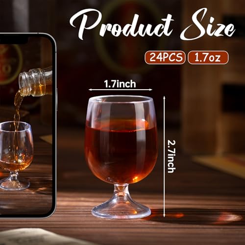 Roshtia 24 Pcs Mini Shot Glasses 1.75 oz Small Brandy Snifters Clear Reusable Plastic Cute Cognac Glasses Port Glasses Cup...