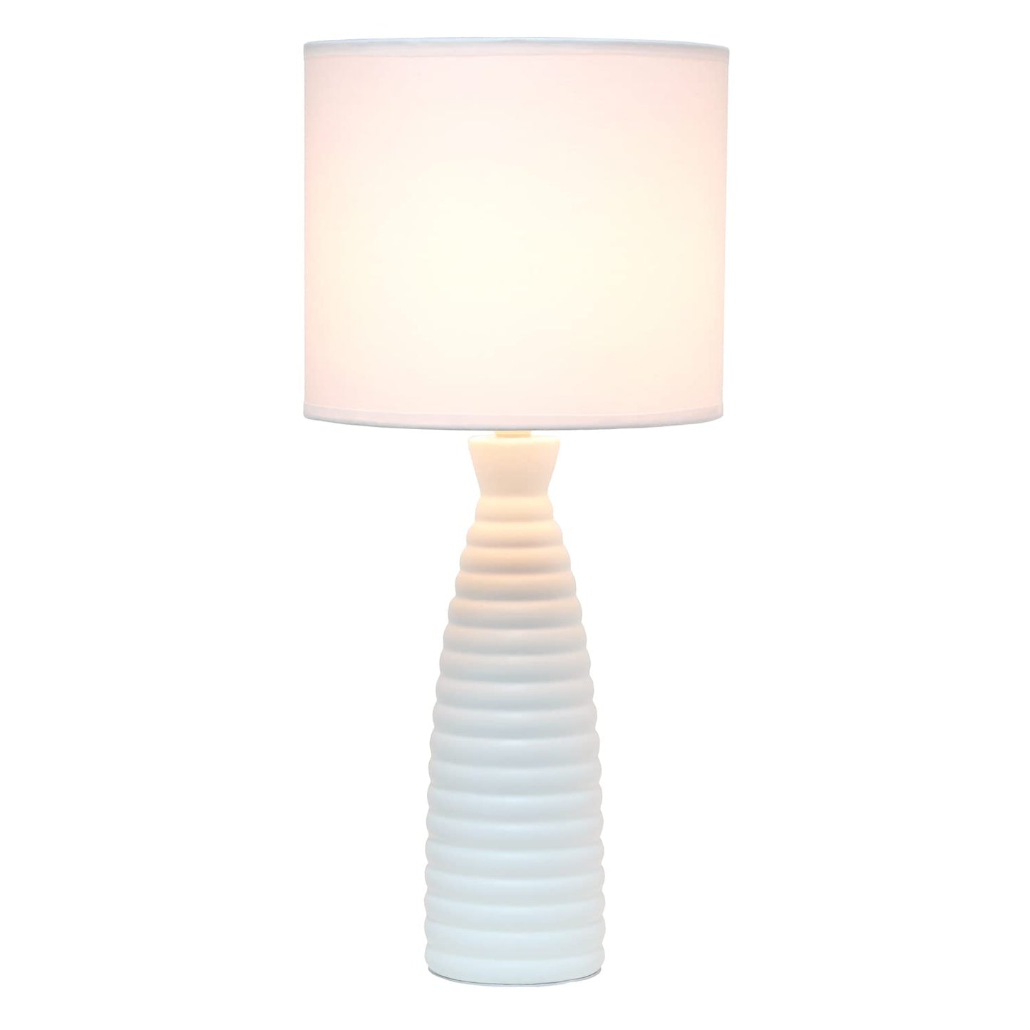 Simple Designs LT2076-OFF Ceramic Ribbed Bottle Table Lamp, 20.25inH, Off-White