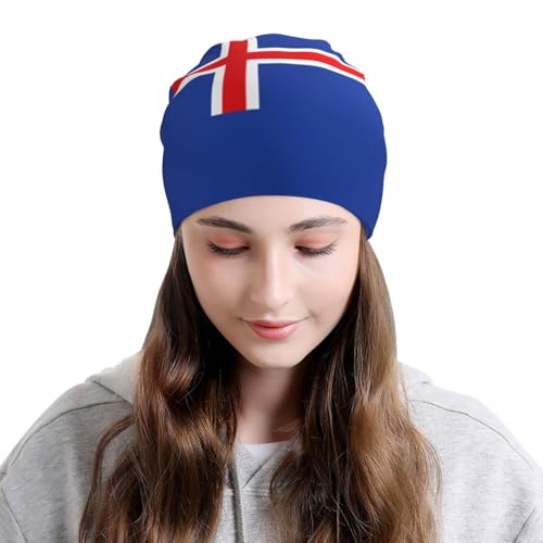 sackhg Flag of Iceland Print Winter Beanie Hat Men Women Soft Lightweight Thermal Cap for Outdoor Skiing Wear Black