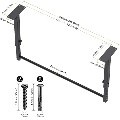 Kipika 48" Ceiling Mounted Pull Up Bar, Heavy Duty Multi-Grip Chin Up Bar,Mounted Pullup Bar, Adjustable Height, Pull Up B...
