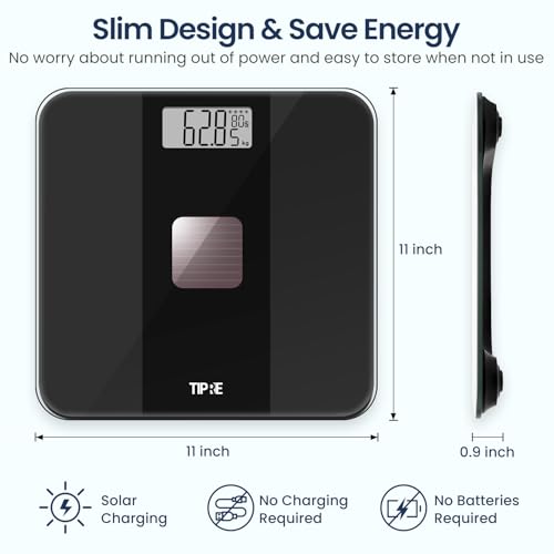 TIPRE Solar Powered Weight Scale with Endless Power, Scale for Body Weight, Electronic Bathroom Scale for Weight Loss, Dig...