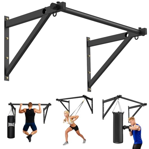 Wall Mounted Pull Up Bar, Adjustable Depth 51" Chin Up Bar, Heavy-Duty 500 lbs Weight Capacity, Maintain Upper Body Streng...
