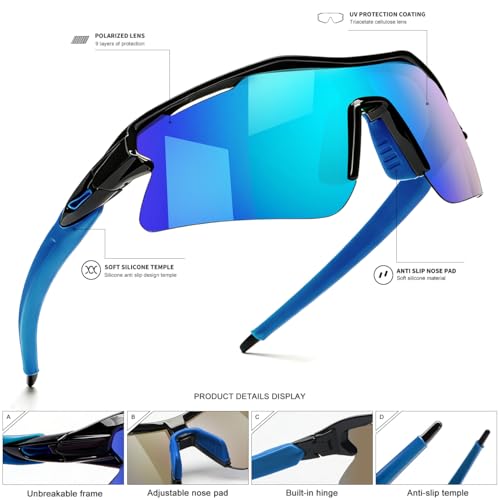 SEKKAF Polarized Sports Sunglasses for Men Women and Youth, UV400 Protection Ideal for Cycling Baseball Fishing Golf Running