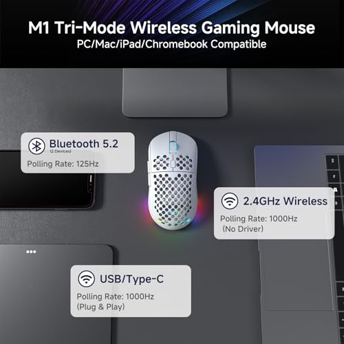 DIERYA M1 Wireless Gaming Mouse, 24000DPI, 180Hrs Battery, 16.8M RGB, 6 Programmable Buttons, Lightweight, Tri-Mode (2.4G/...
