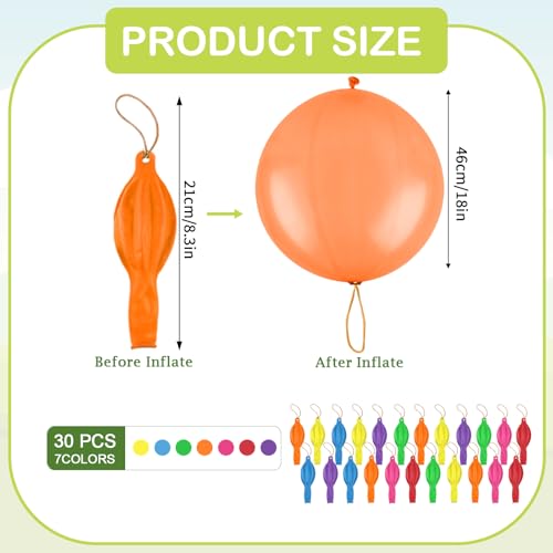 30pcs Punch Balloons for Kids, Thickened Neon Punching Balloon, Large Heavy Duty Balloons with Rubber Band Handle for Birt...