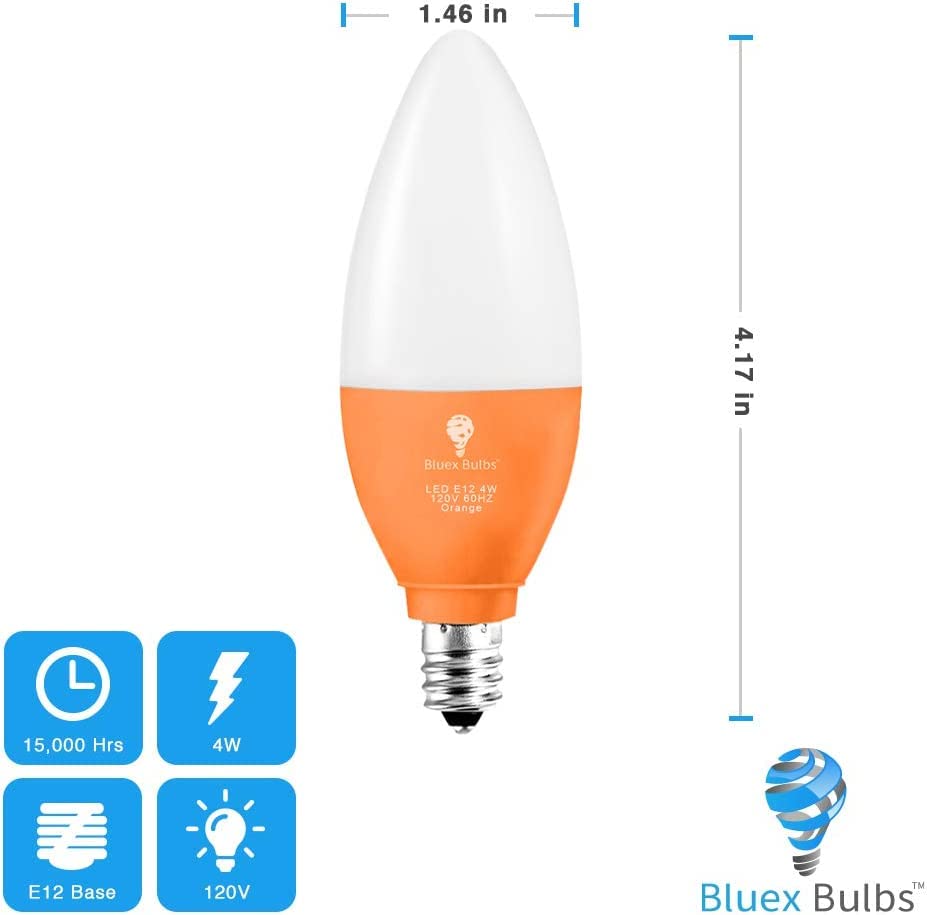 Bluex LED Candle Orange Light Bulb - 4W (40W Equivalent) - E12 Base - 6 Pack - Ideal for Party, Home, and Holiday Lighting