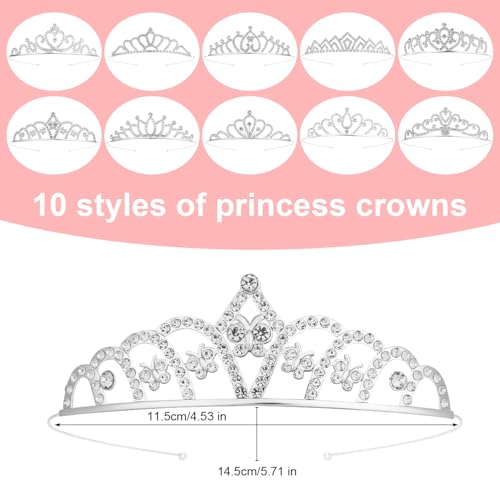 10pcs Tiaras Crowns Headbands, Silver Zinc Alloy Princess Bulk Crown Sparkling Rhinestone Hair Accessories for Women Birth...