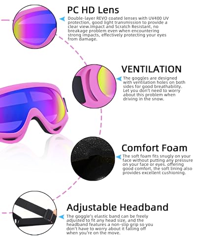 YISUGOOC 3 Pairs Motorcycle Goggles UV Protection Ski Goggles With 3 Pieces Neck Gaiter Riding Dust And Windproof