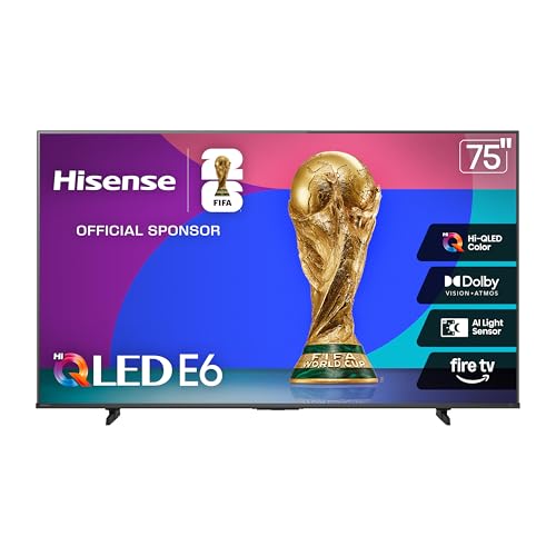 Hisense 75" E6 Cinema Series Hi-QLED 4K UHD Smart Fire TV (75E6QF, 2025 Model) - AI Light Sensor, Dolby Vision · Atmos, Vo...